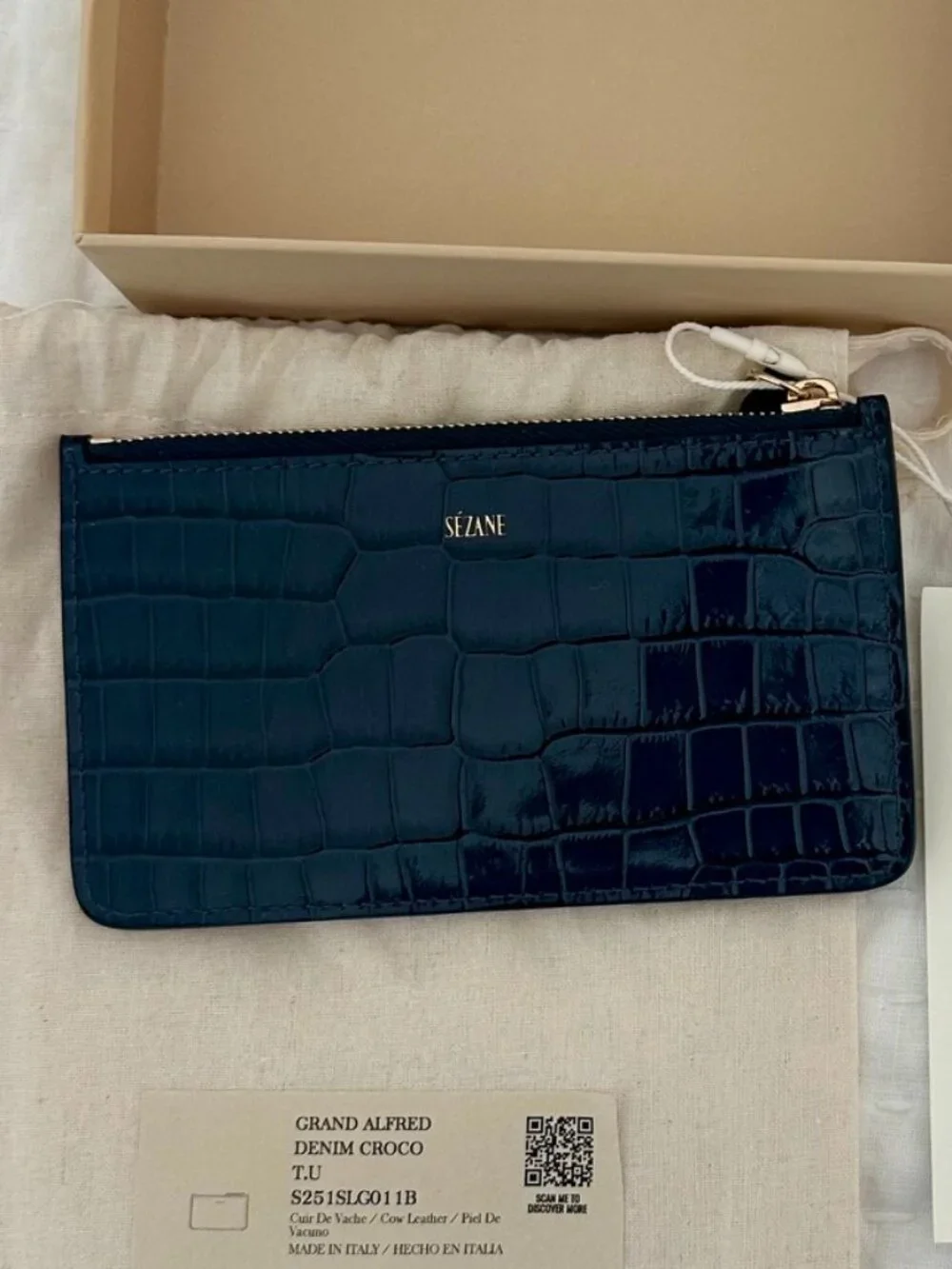 Sézane: Alfred Large Card Holder, Denim Croco NWT